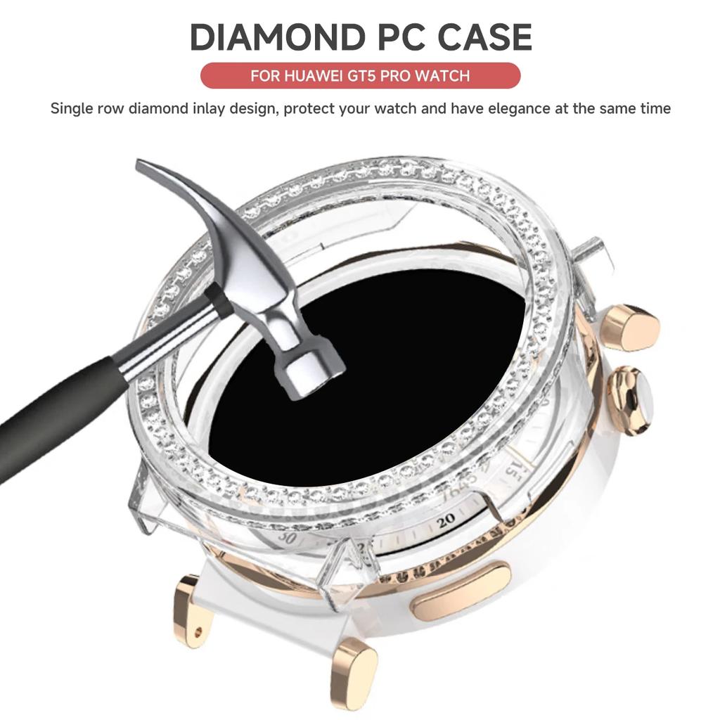 Bling PC Průhledné pouzdro pro Huawei Watch GT 5 4 41mm /5 Pro 42mm Kryt Kůže Samrt Pásek Diamantový Křišťálový Nárazník Ochranný GT5 GT4