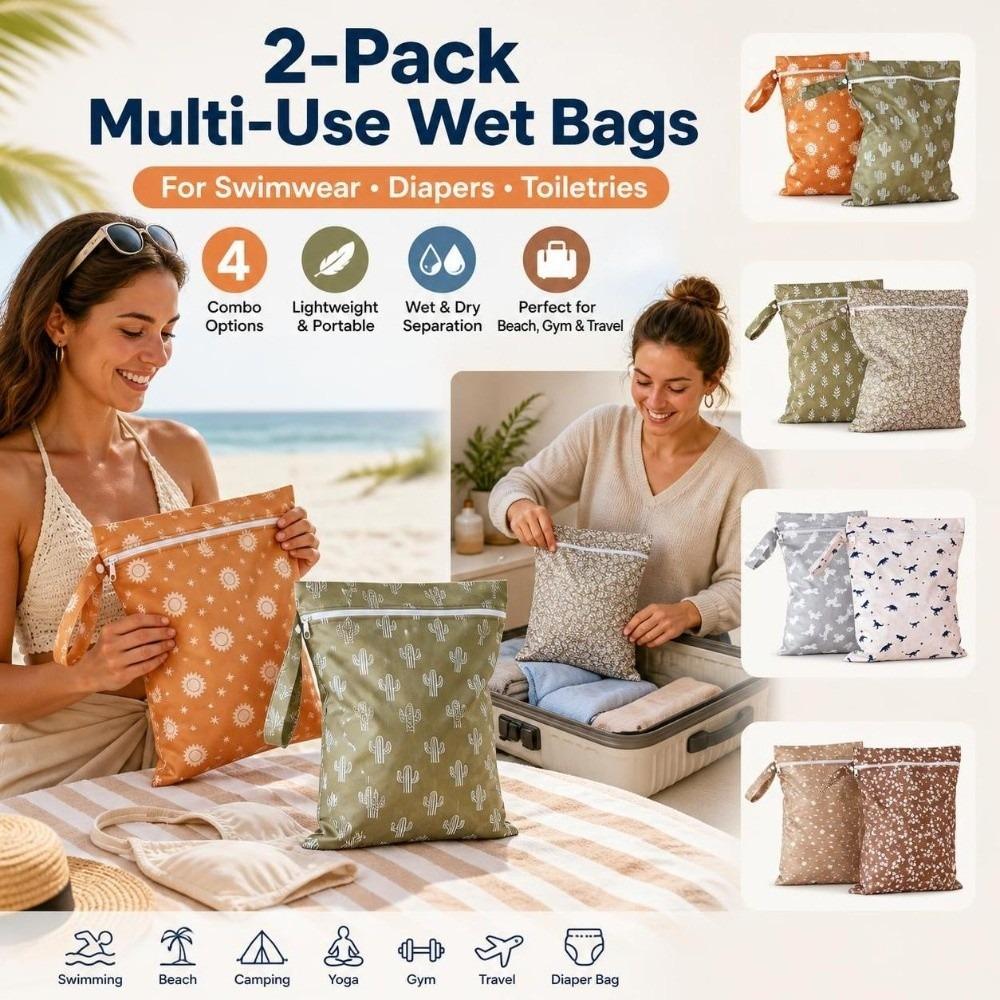 2pcs Reusable Printed Wet Dry Bag Waterproof Laundry Organizer Pouch  for Yoga Gym