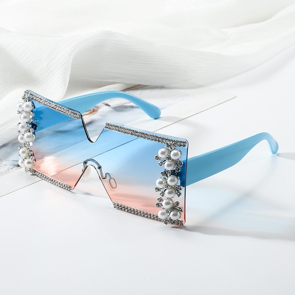 Oversized Vintage Y2k Rimless Diamond Sunglasses Women Luxury Brand Designer Popular Punk Flower Rhinestone Crystal Shades UV400