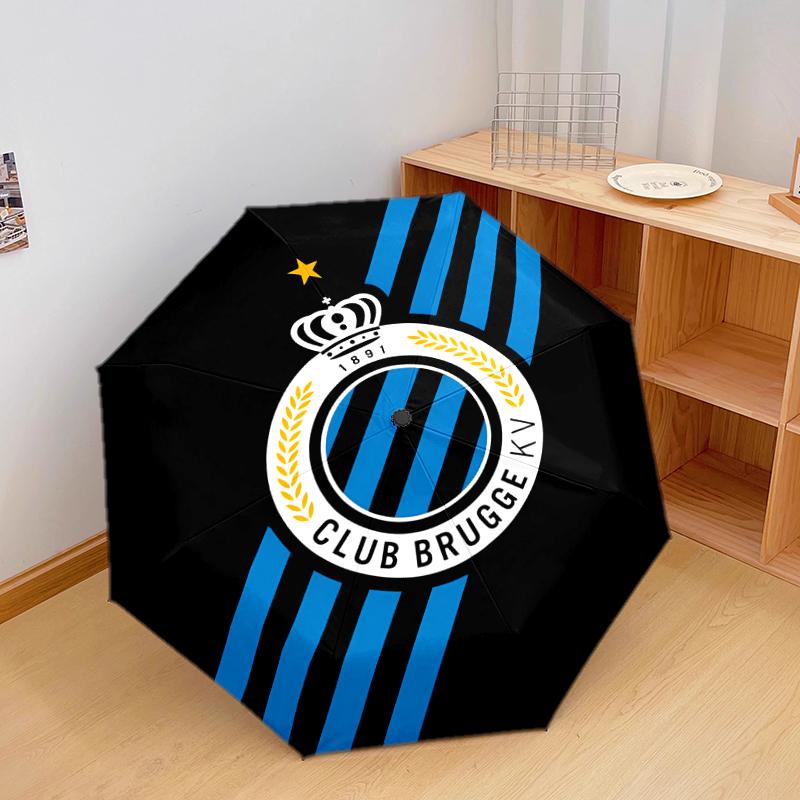 1 PC Automatic Folding Umbrella - Club Brugge K.V Pattern, Portable & Foldable Design with 8 Ribs, Christmas Birthday Gifts
