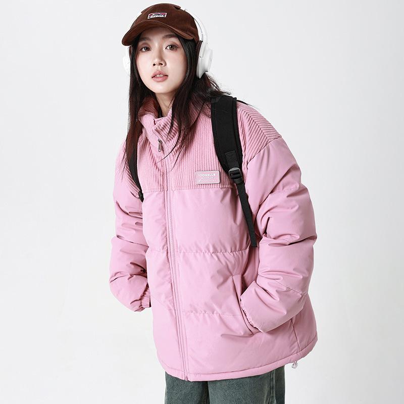 Couple Winter Outfit Color Blocked Casual Couple Jacket Stand Up Collar Cotton Jacket