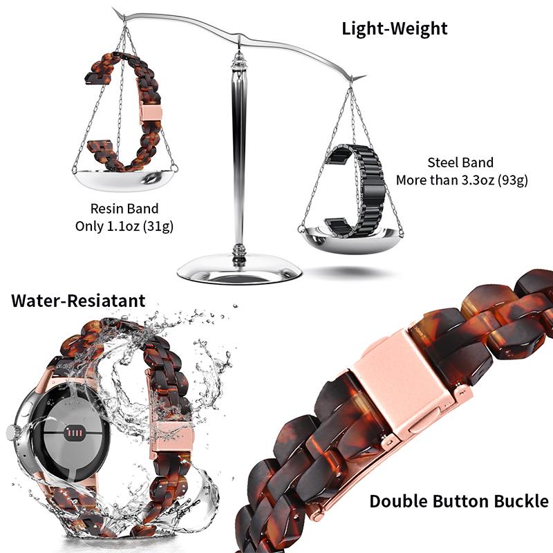 

For Google Pixel Watch 3 41mm/Watch 2/Pixel Watch Rhombus Resin Band Lightweight Wristband Bracelet Strap with Stainless Steel Buckle Tortoiseshell Color
