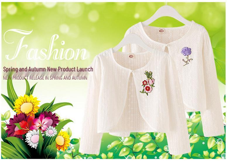 Embroidered Cotton Lace Girls' Sun Protection Cardigan