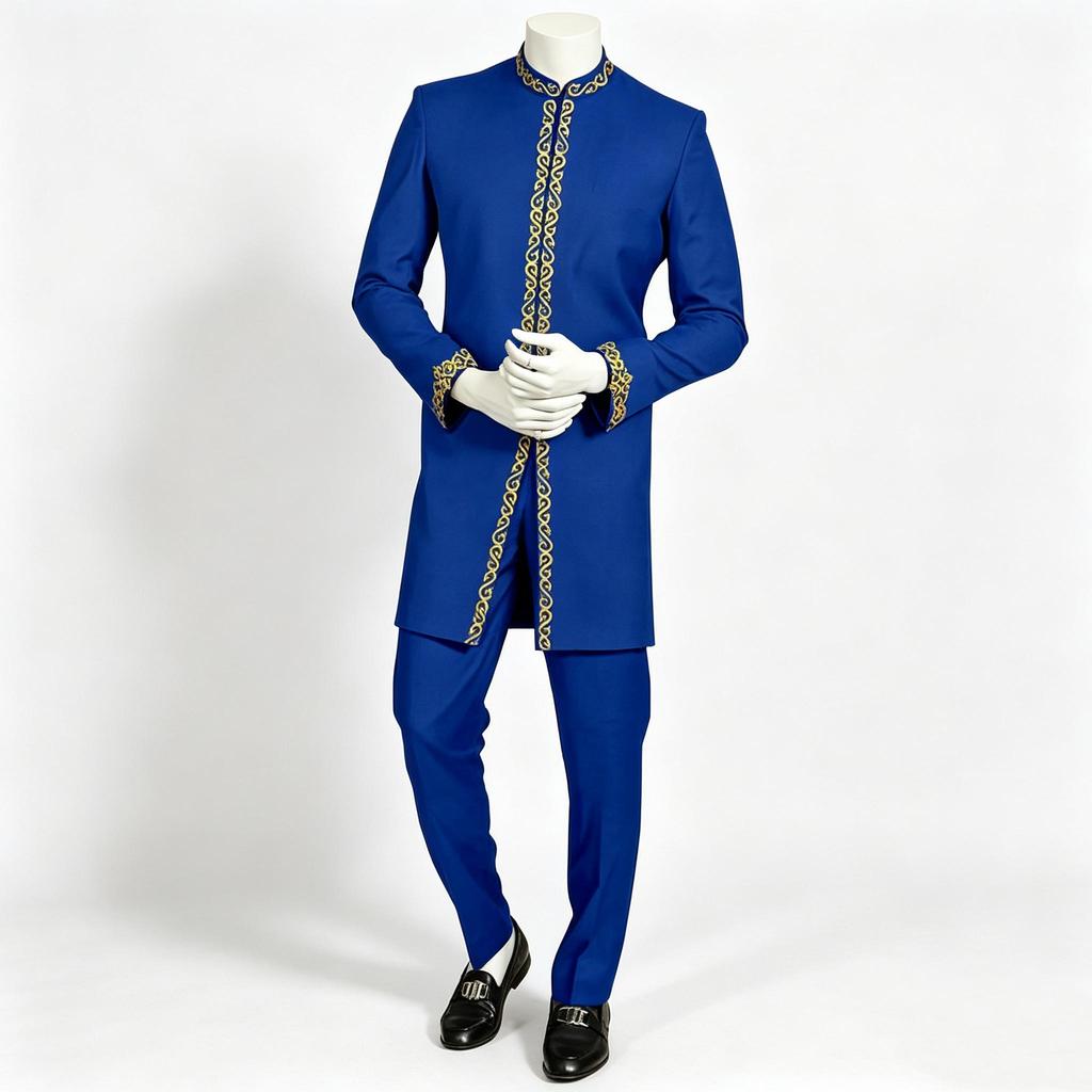 Men 2‑Piece Casual Set, Long Sleeve Mandarin Collar Embroidered African Style Shirt & Pants