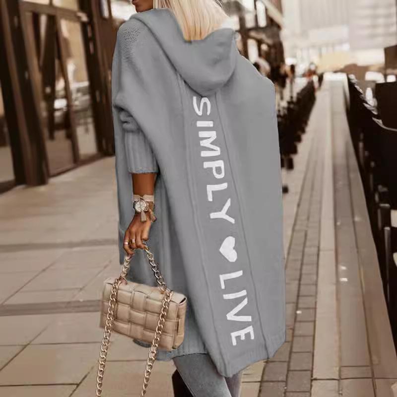 In Stock: Autumn/Winter Hooded Loose Knit Mid-Length Cardigan