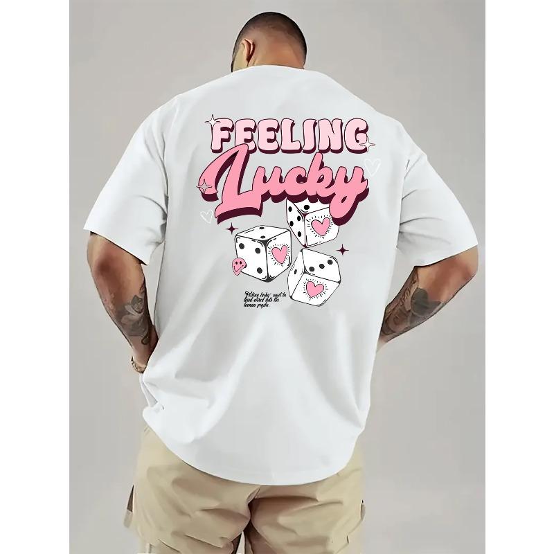 Men's Casual Short Sleeve T-Shirt with Heart Dice Print - Summer Round Neck Top, Regular Fit Tee Suitable for Daily Wear & Gaming Events