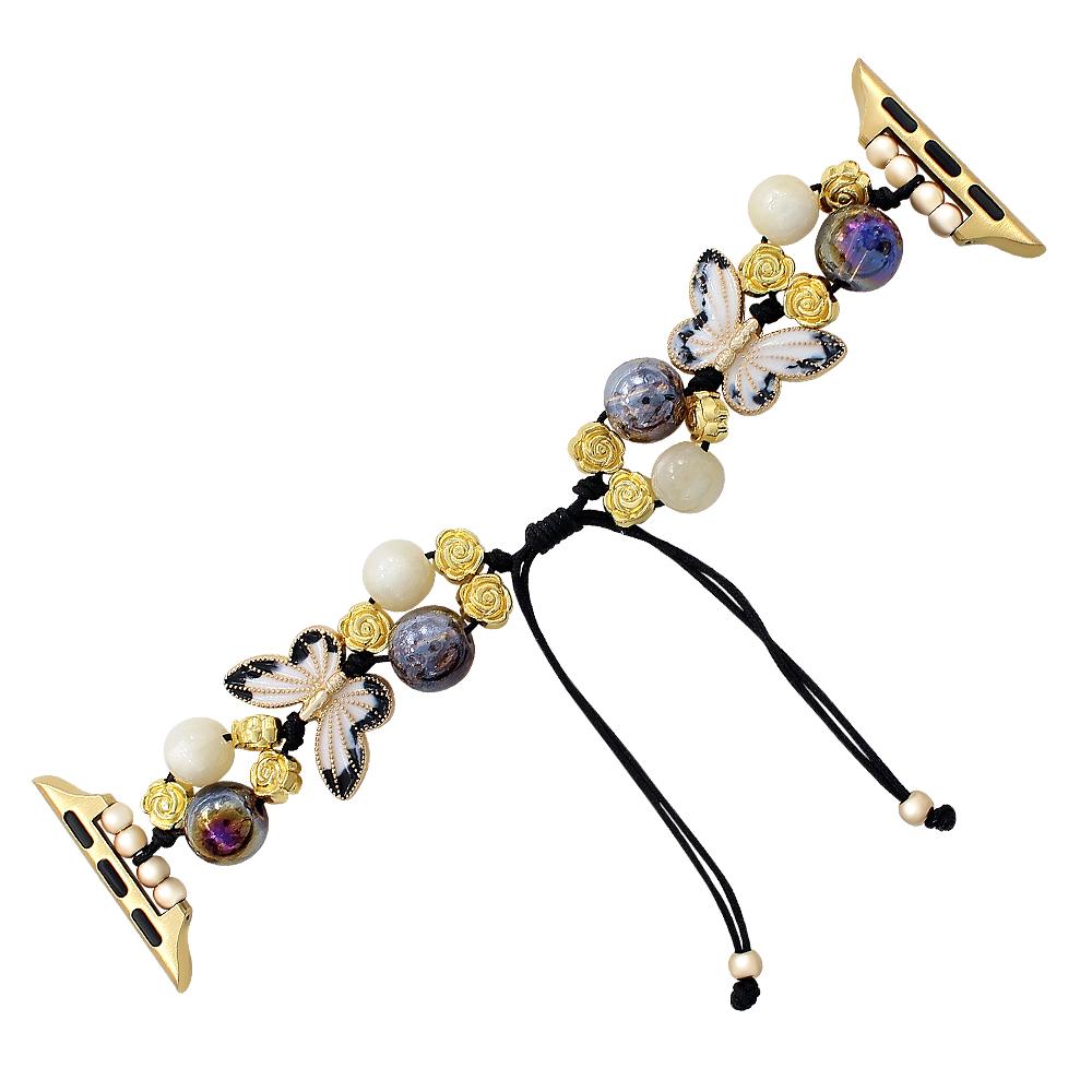 

Для Apple Watch Series 10 42 мм/9 8 7 41 мм/SE (2023) SE (2022) SE 6 5 4 40мм/3 2 1 38мм Ремешок для часов с бусинами-бабочками, браслет на шнурке Black