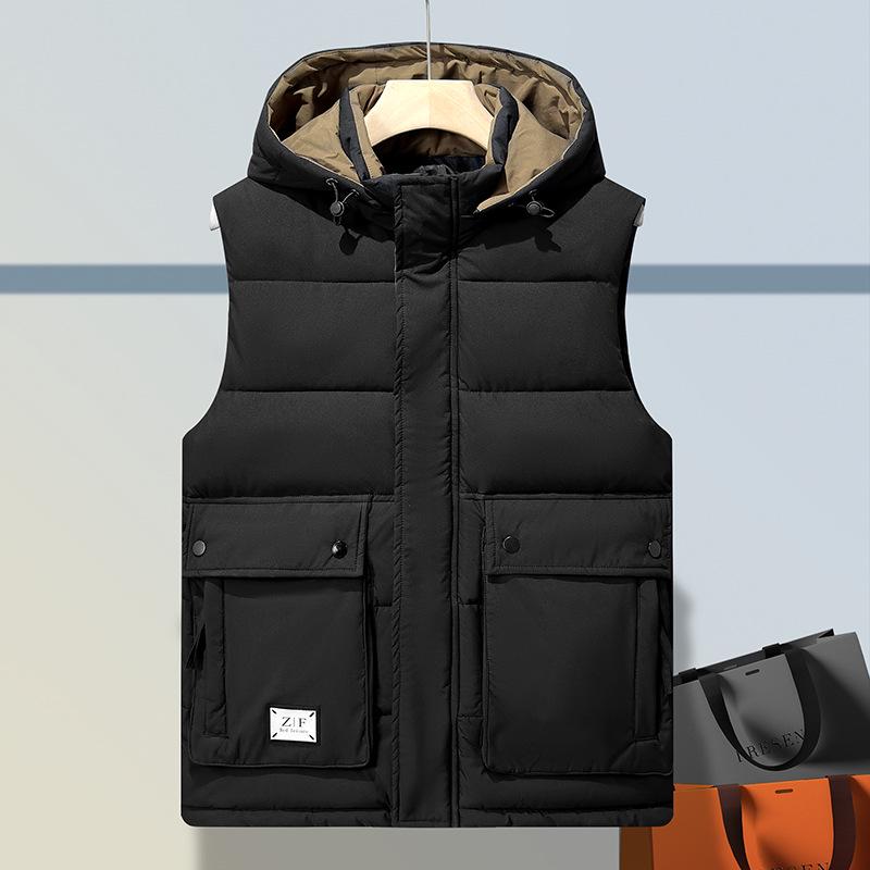 

2025 Men s Trendy Cotton Vest with Detachable Hood - Autumn/Winter Casual Gilet 4XL чорний