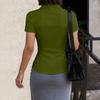 Women's Short Sleeve Button Down Shirt Slim Fit Collared Blouse Office Workwear Casual Top with Ruched Front Design