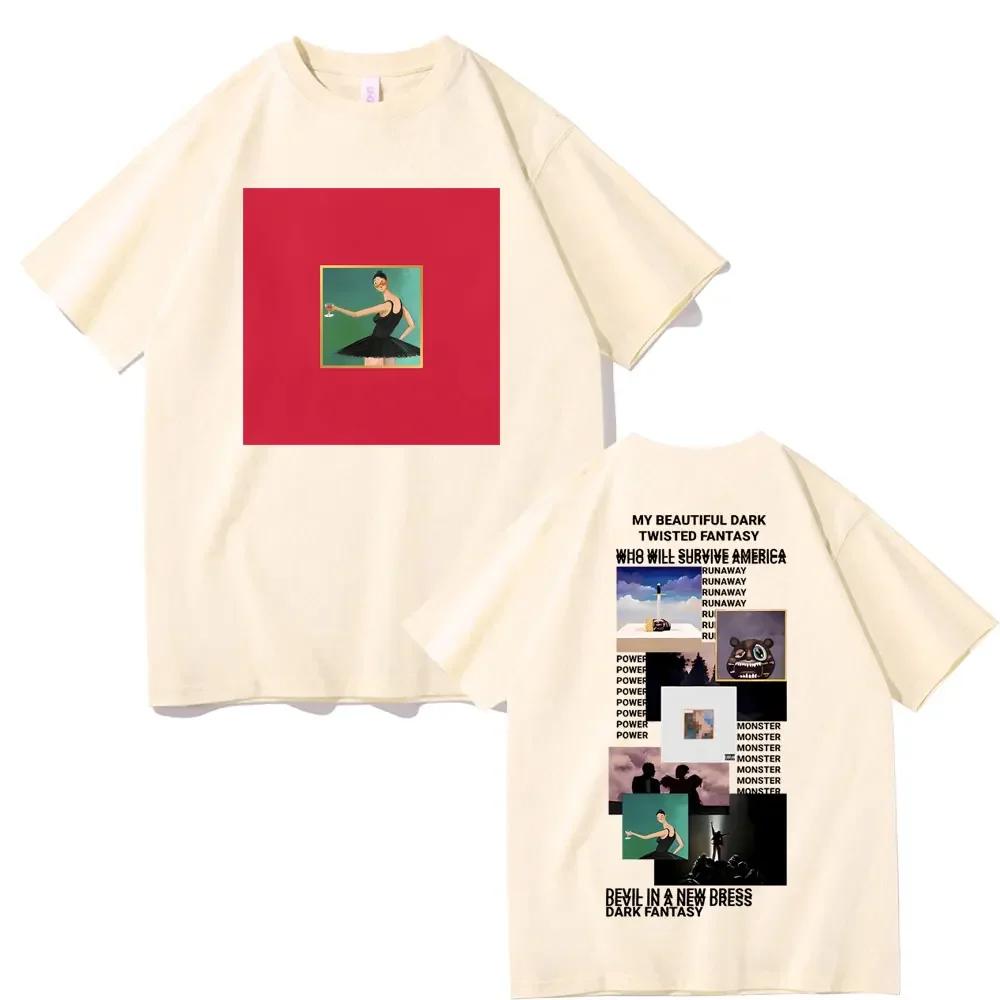 Raper Kanye West Moja Piękna Mroczna Pokręcona Fantazja Koszulka z Okładką Donda The College Dropout Koszulki Unisex Hip Hop Vintage Koszulka