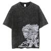 Sommar tvättad t-shirt anime grafiskt tryck streetwear vintage överdimensionerad t-shirt herr mode bomull topp t-shirt svart t-shirt