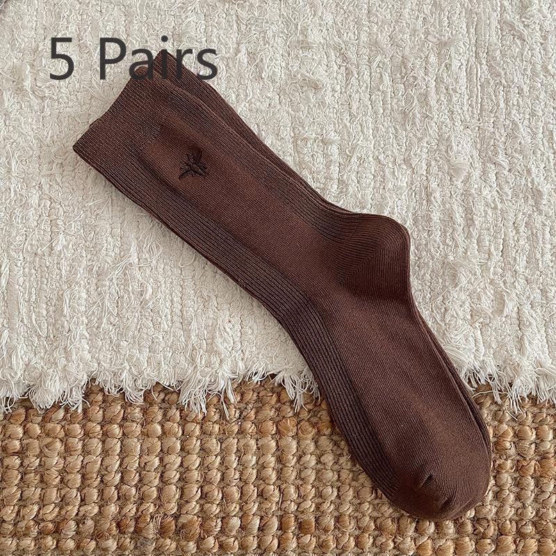 5 Pairs Autumn and Winter New Wool Socks Fashion Embroidery Bee Ankora Red Light Luxury Niche Mid-calf Socks