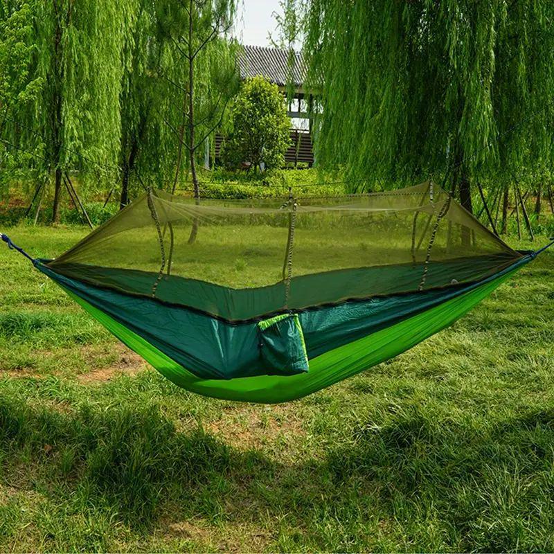 Portable Double Hammock with Mosquito Net - Quick Open Nylon Camping Swing
