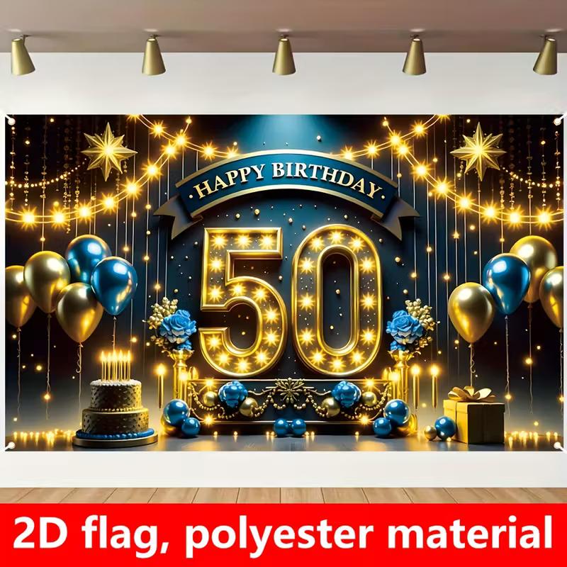 2D Marineblau Gold 50. Geburtstag Banner, Happy 50 Birthday Party Fotografie Kulisse