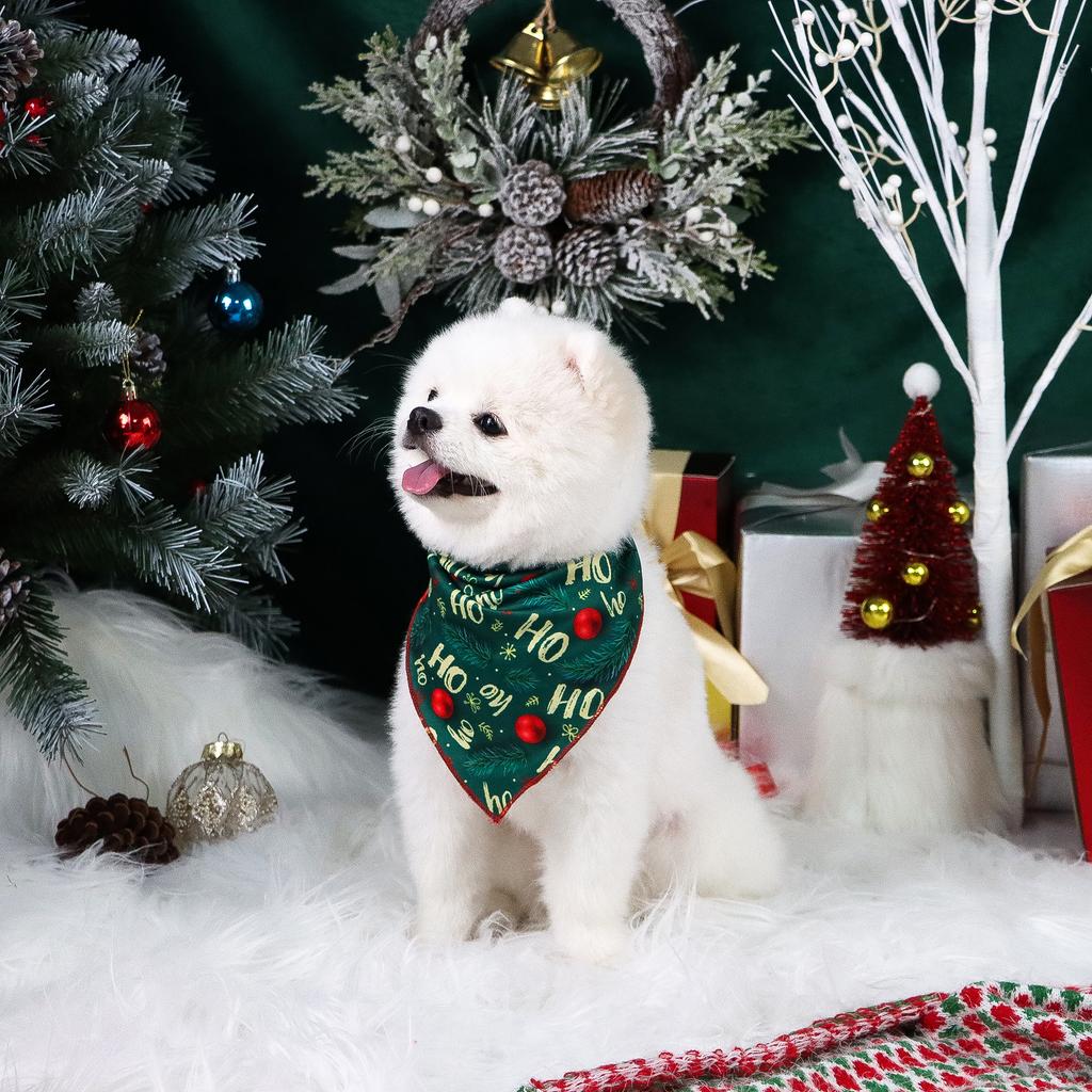 Dog Bandana Christmas HO Pine Needle Neaves Printed Pet Bandana Scarf Triangle Kerchief Pet Accessories Decoration  Pets Christm