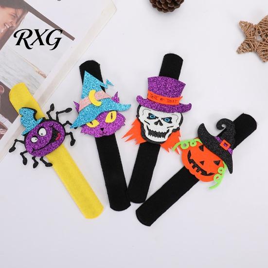 Cat Snap Bracelets Halloween Glitter Felt Slap Bracelet, Cartoon Pumpkin Skull Spider Party Favors Band, for Kids Adults Bands
