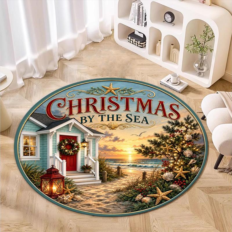 Cute Christmas Day Gift Bell Santa Claus Snowman Christmas Tree round rug Home Soft Decorative Anti slip Chair Mat Carpet Outdoor Floor Mat Carpet 91