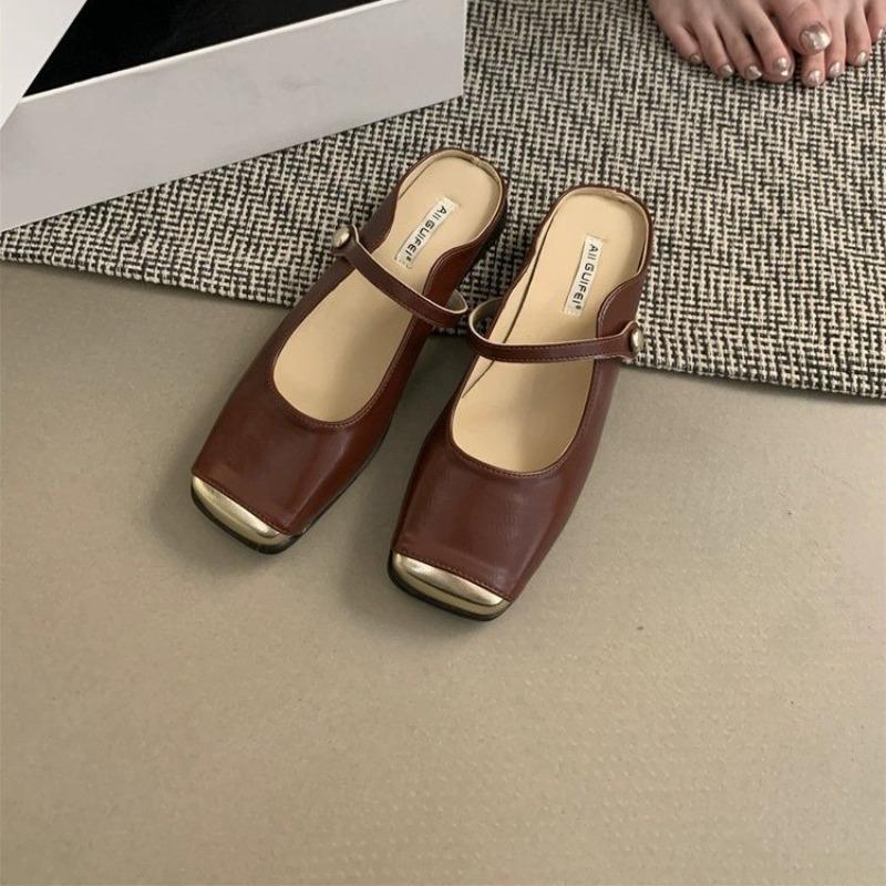 

Мода Новая Мода Стильные Женские Квадратный Носок Металлический Колпачок Пряжка Женские Туфли Мюли на Ремешке Разных Цветов Большой Размер Zapatos Mujer 35 вино красного