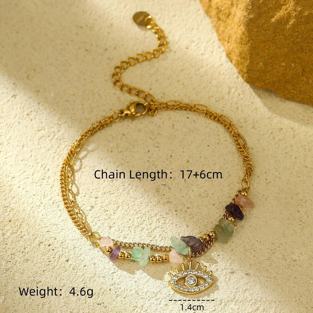 GEMCHIC Women's 18K Gold Plated Stainless Steel Natural Stone Freshwater Pearl Design Geometric Handmade Bracelet
