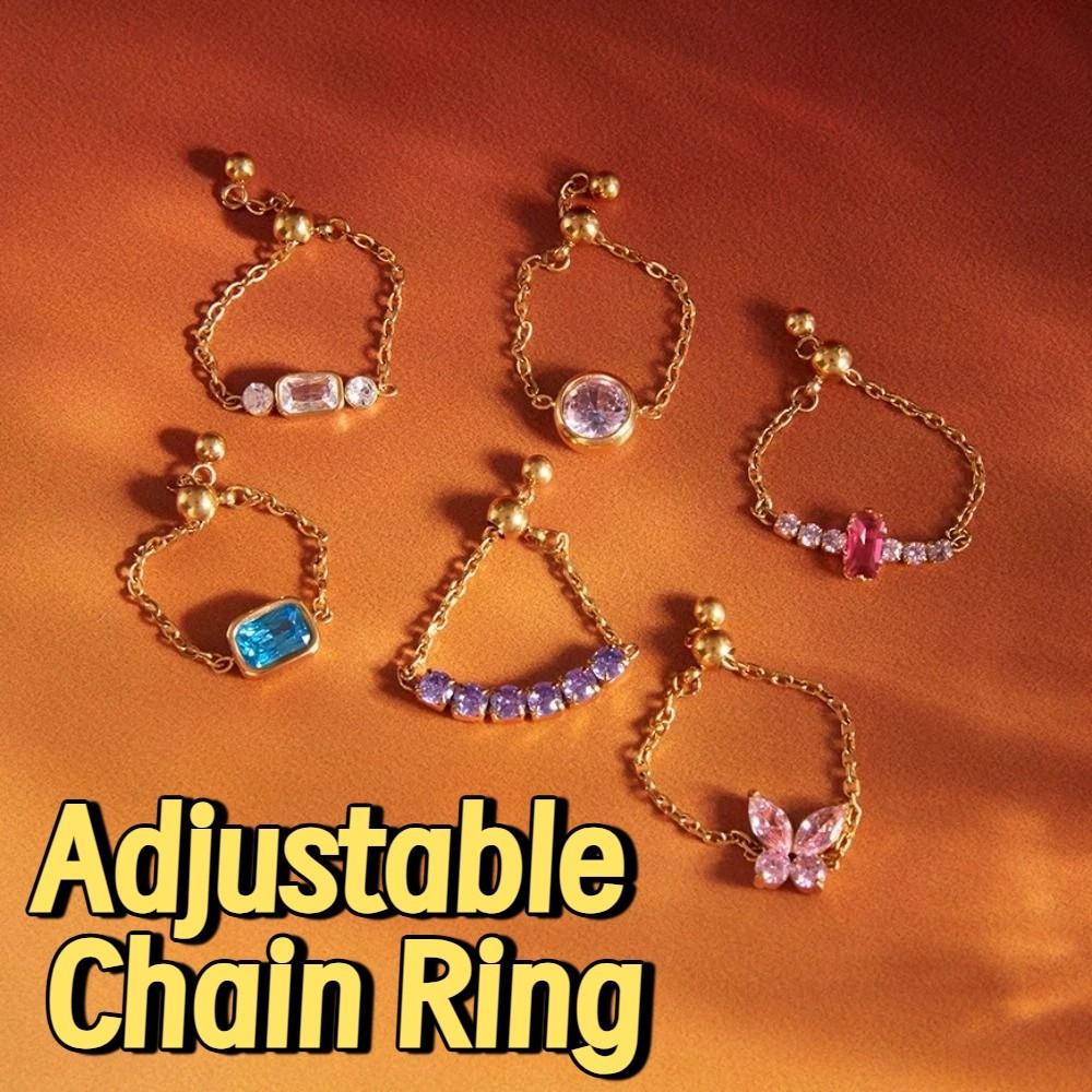Elegant Zirconia Chain Rings Exquisite Stainless Steel Ring Anti-rust Finger Jewelry Birthday Gift
