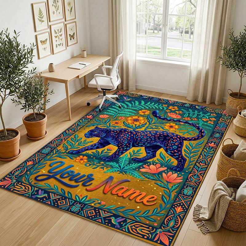 Floral Garden Theme Crystal Velvet Rug Personalized Custom Name Text Soft Floor Mat Home Decor