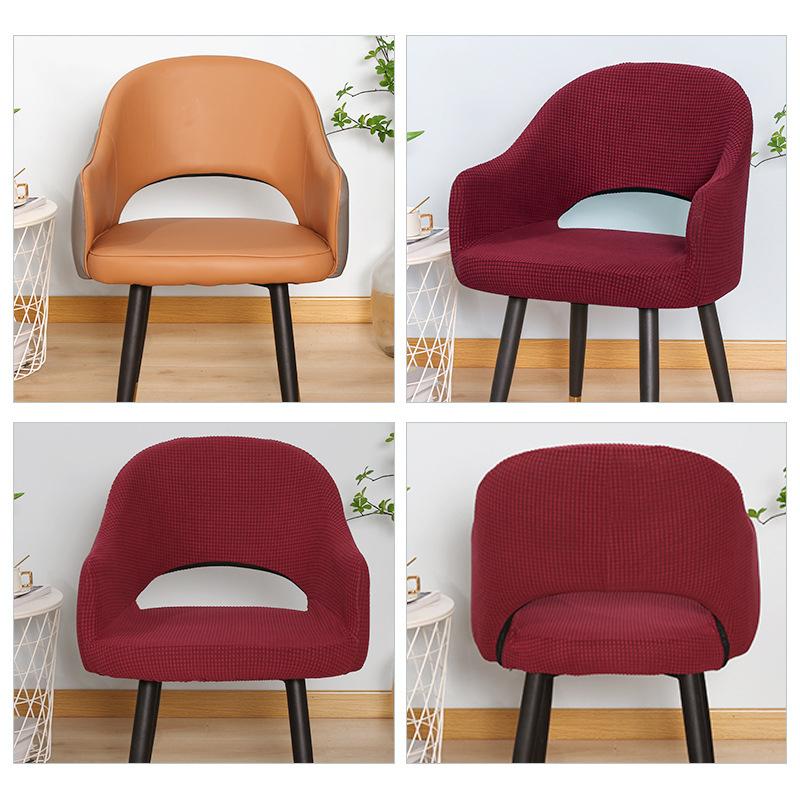Nordic Curved Chair Cover Jacquard Spandex Hollow Arc Back Armchair Covers For Dining Room Coffee Bar Make Up Chair Cover