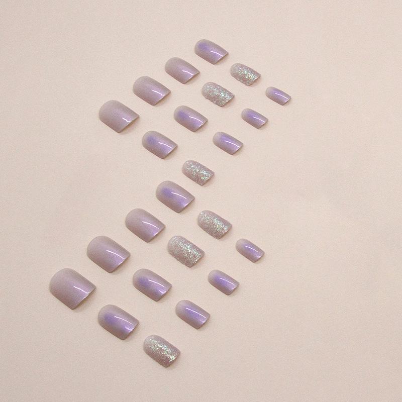 Short Fairy Energy Aurora Purple Manicure Summer Heart Ice Glitter Powder Lavender Fake Nail Girl Manicure