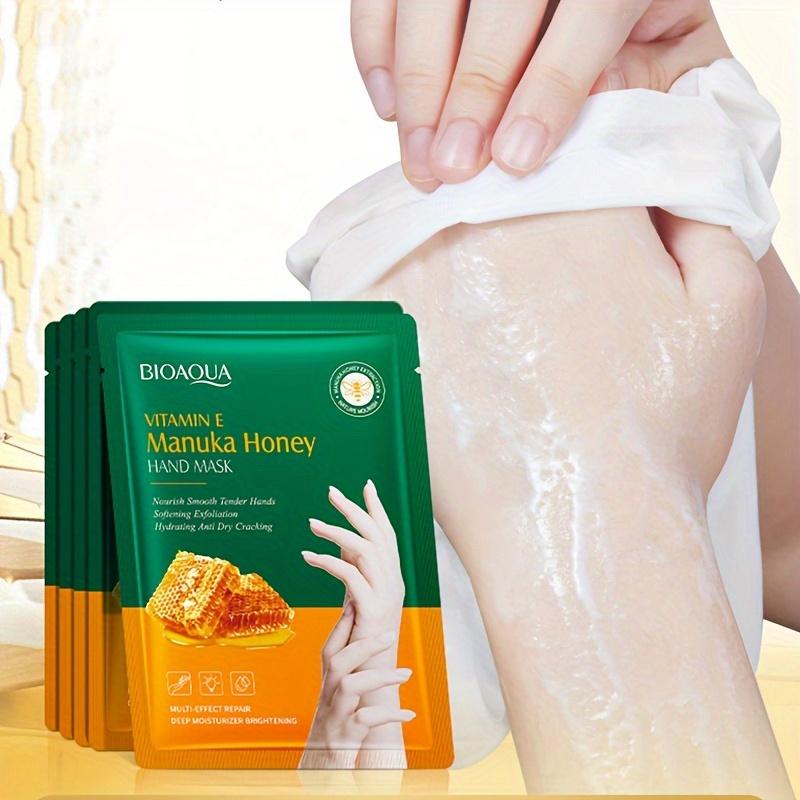 Maschera per Mani al Mango e Miele con Vitamina E - 5 Paia - Idratazione Profonda, Illuminante, Ammorbidente per Mani Secche, Cura delle Mani Autunno Inverno