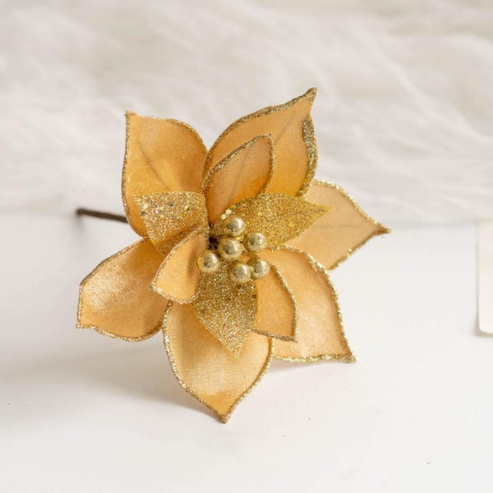 New Fabric Plastic Christmas Artificial Flowers 20cm/26cm Ornaments Fake Flower DIY Decoration Glitter Poinsettia New Year