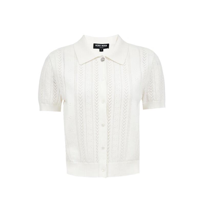 VEROMODA Women's Lapel Crochet Knit Short Sleeve Top