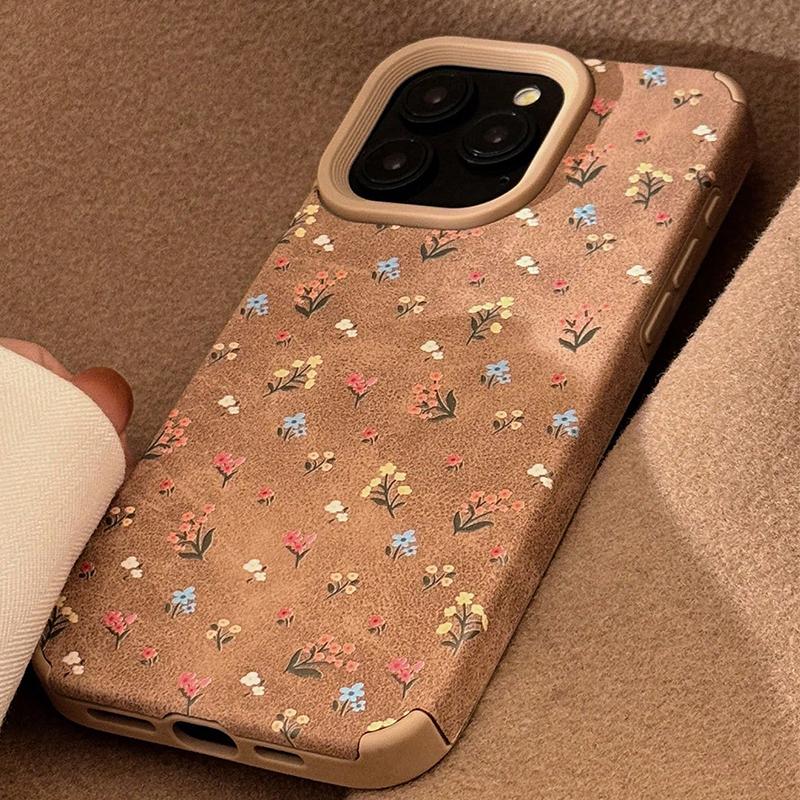 For iPhone 17 Pro Max Case Fashion Vintage Beige Suede Floral Design Cases For iPhone 11 12 13 14 15 16 Pro Max Plus XS XR Cover