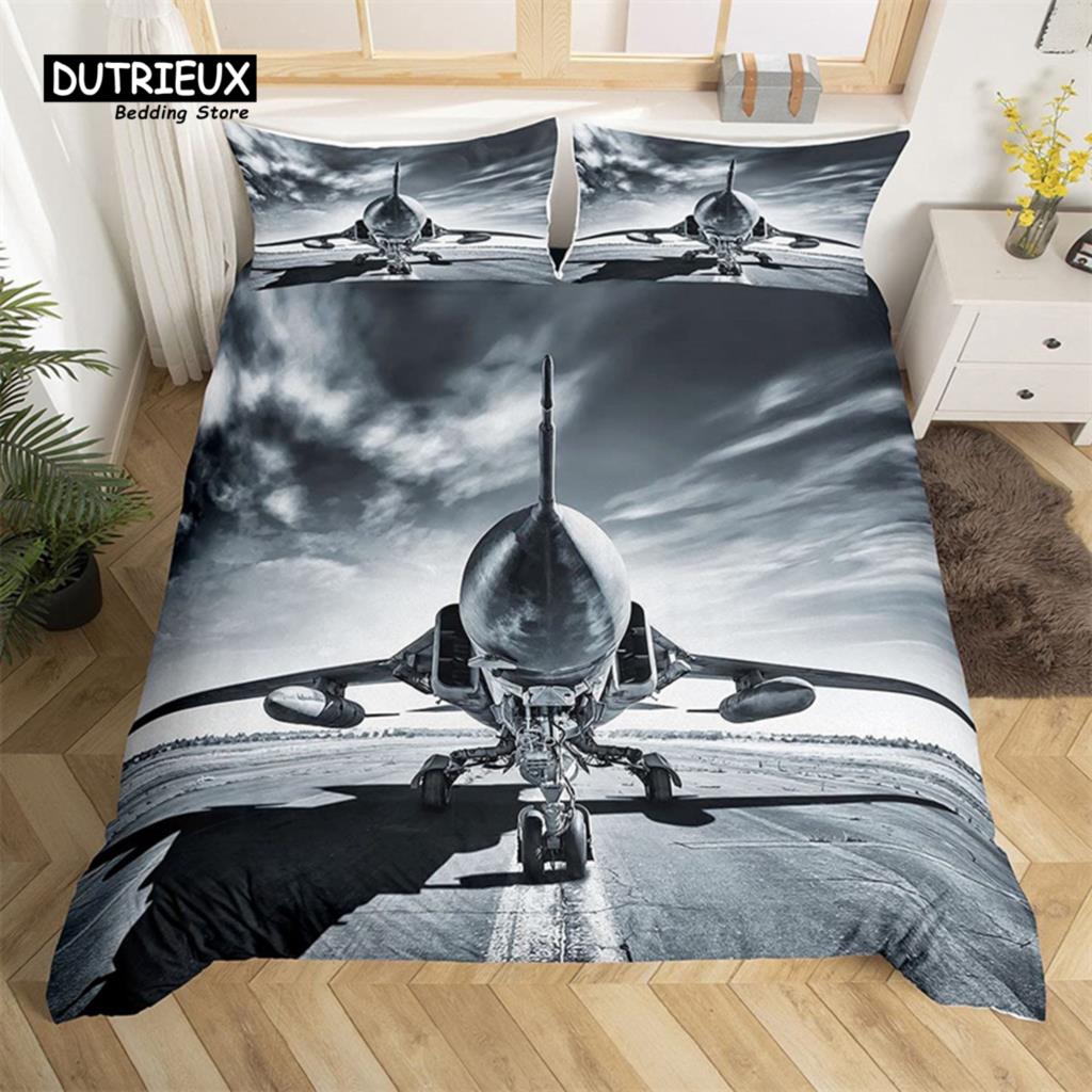 Classic Modern King 3D Airplane Aircraft Transportation Polyester Globe Helicopter Decor Comforter Quilt