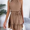 2026 Spring/Summer Women's Sleeveless Waist Cinched Ruffle A-Line Skirt S-XL