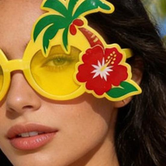 Hawaiian Sunglasses for Party, Summer Beach Glasses with Palm Tree & Hibiscus Flower, Funny Costume Prop Shades for Vacation Photo Booth Decor