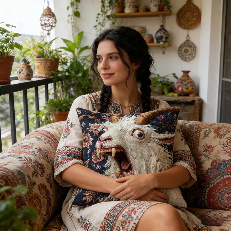 Goat Screaming Sofa Cushion Pillowcase Sofa Living Room Decoration Imitation Embroidery Short Plush Pet Themed Home Decoration
