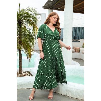 Robe d'été pour femmes, grande taille, à pois, tenue de vacances décontractée, col en v, élégante, balançoire, robes mi-longues
