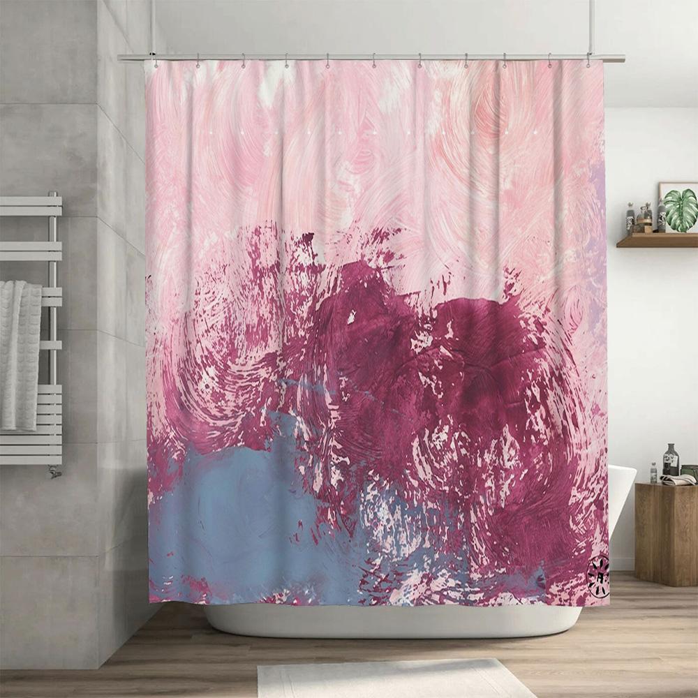 Stylish Bathtub Shower Curtain with Abstract Design In Pink Purple Perfect for Modern Bathrooms