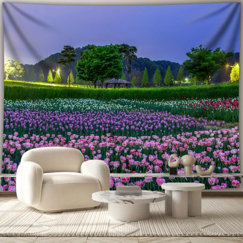 1Pc- Ultra Large Size- Colorful Tulip Landscape Photo Huge Digital Printing Tapestry, Aesthetic Printing Polyester- For Living R