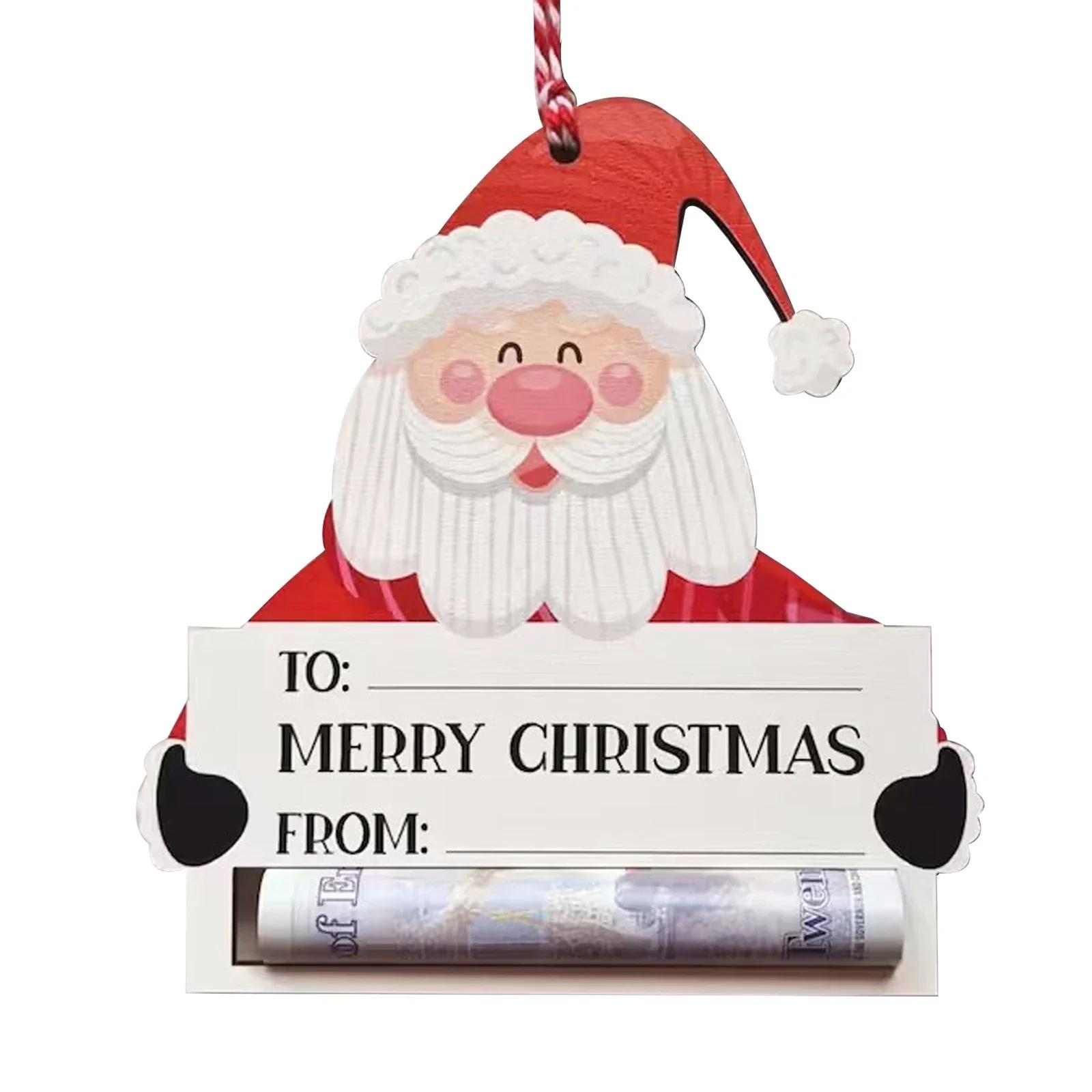 

Christmas Money Holder Wooden Cash Wallet Red Envelope Gift Card Voucher Holder Pocket Christmas Gifts Xmas Tree Pendants