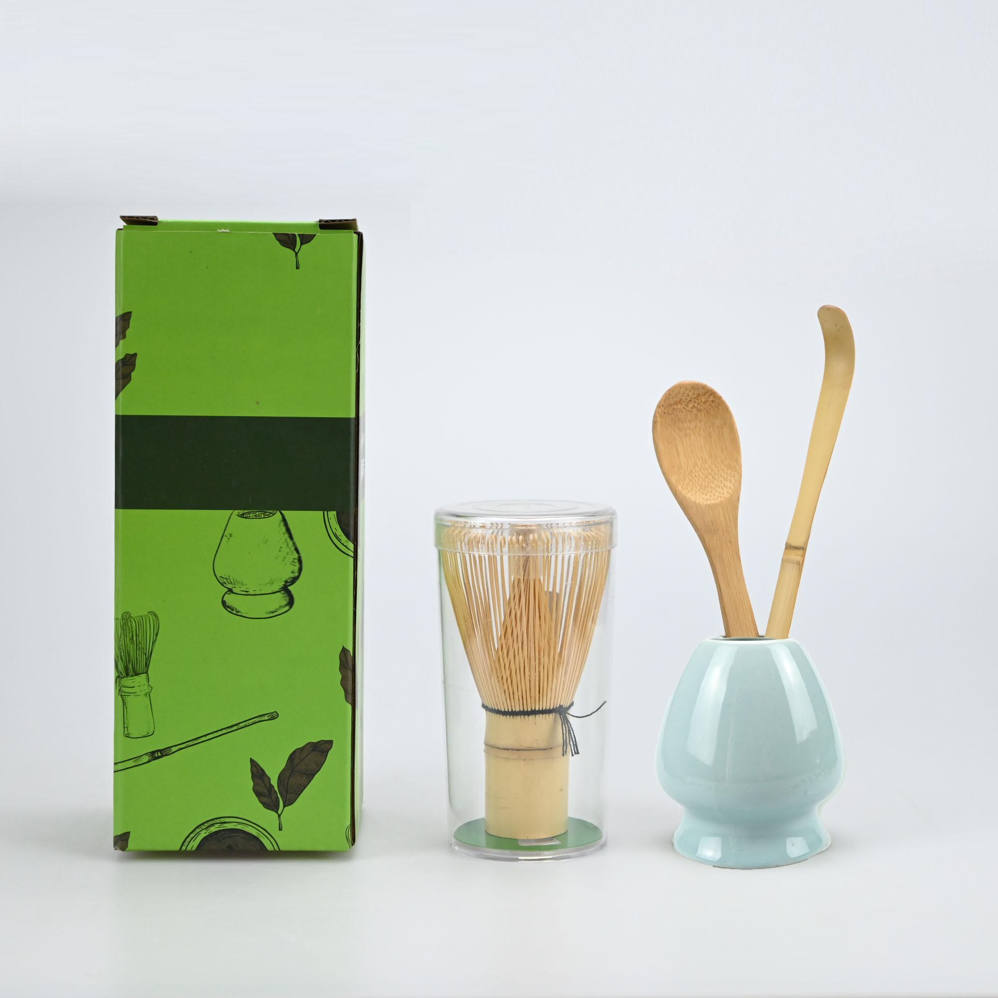 

4pcs/set Matcha Set Bamboo Whisk Tea spoon Ceramic fittings Matcha Whisk (Chasen) Tea Spoon And Scoop (Chashaku) Tea-making Tool синій