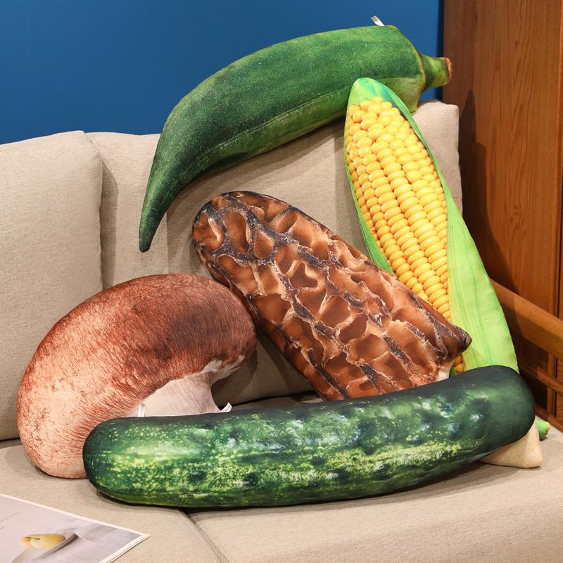 Come Cuscino Peluche Vegetale Reale Ripieno di Okra Cetriolo Mais Fungo Cuscino Seduta Decorazione Divano Sedia Regalo Uomo