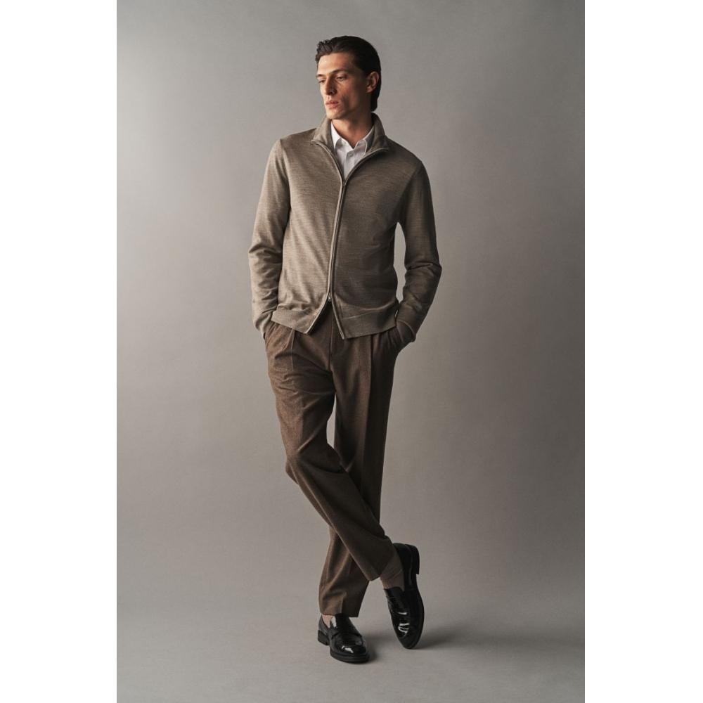 H M sliM Fit Merino Wool Zip Up Cardigan Grey