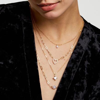 European & American Multi-layer Heart-Shaped Pearl Pendant Necklace for Women
