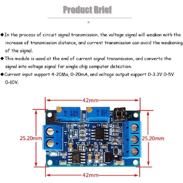 Ximimark 2Pcs Current to Voltage Converter Module 0/4-20mA to 0-3.3V 0-5V 0-10V Voltage Transmitter Signal Conversion Conditioning Board