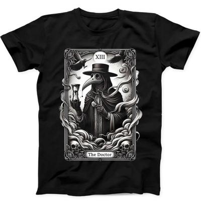 Tarot Plague Doctor Fun Gift Personality Street Fashion Casual Trend Best-selling Fun Gift Short Sleeve Round Neck Black T-shirt