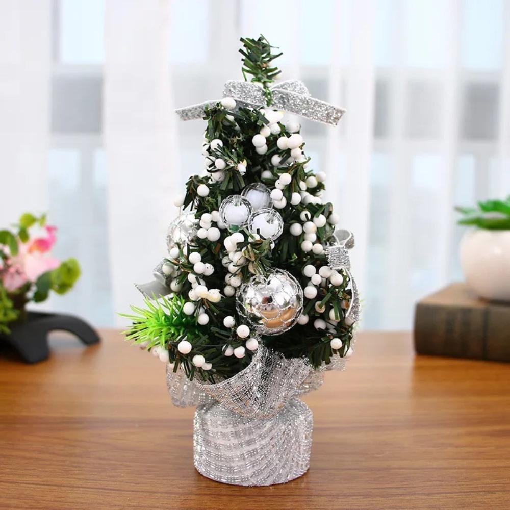 

New 20cm Christmas Tree Decorations Mini Cartoon Artificial Xmas Tree PVC with Foam Balls Christmas Ornament Tree New Year Gifts 0.6M срібний