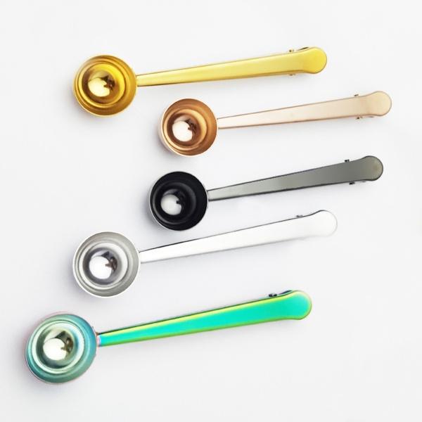 

2в1 мерная ложка из нержавеющей стали, кофейная ложка, уплотнительный зажим, кухонные золотые аксессуары, украшение для кафе Expresso Cucharilla розового золота