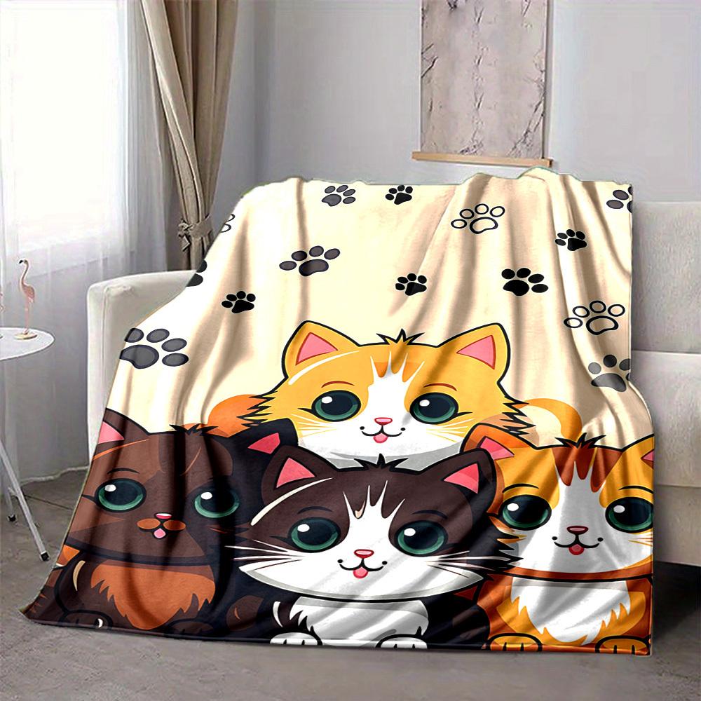 1pc PawPrints Kittens Lightweight Flannel Blanket, Comfortable and Warm Blanket, for Office and Camping Sofa Bed, Livingroom009
