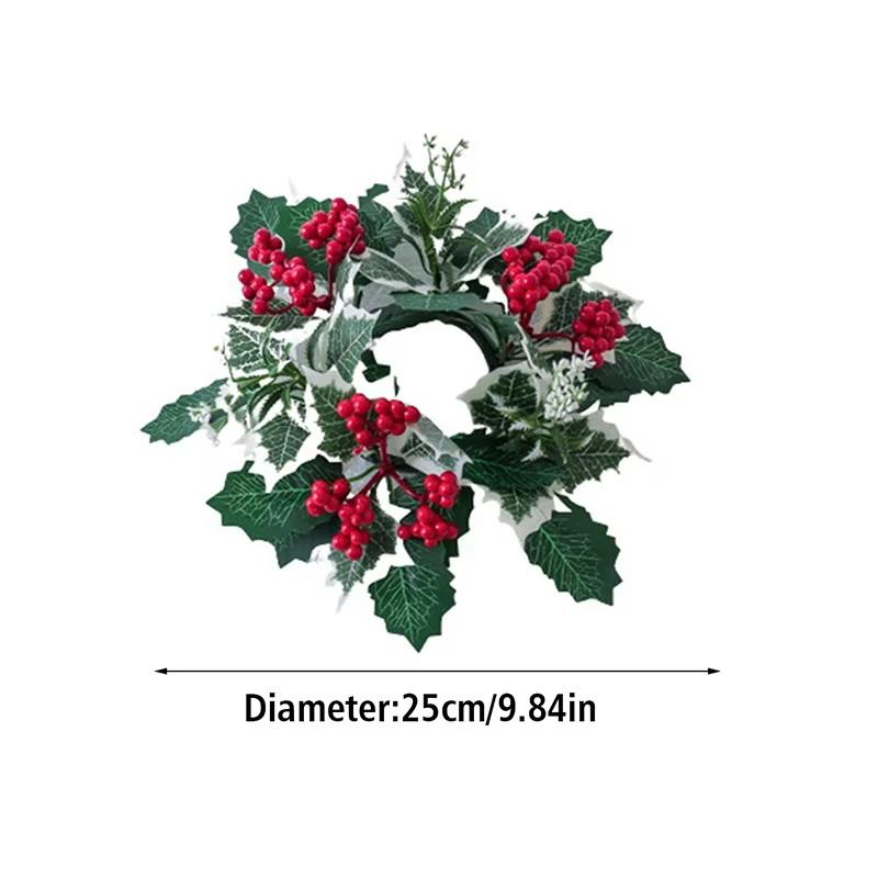 Christmas Candlestick Wreath Artificial Flowers Garland Candle Ring Xmas Table Decoration Candle Holder Wreath Xmas Home Decor