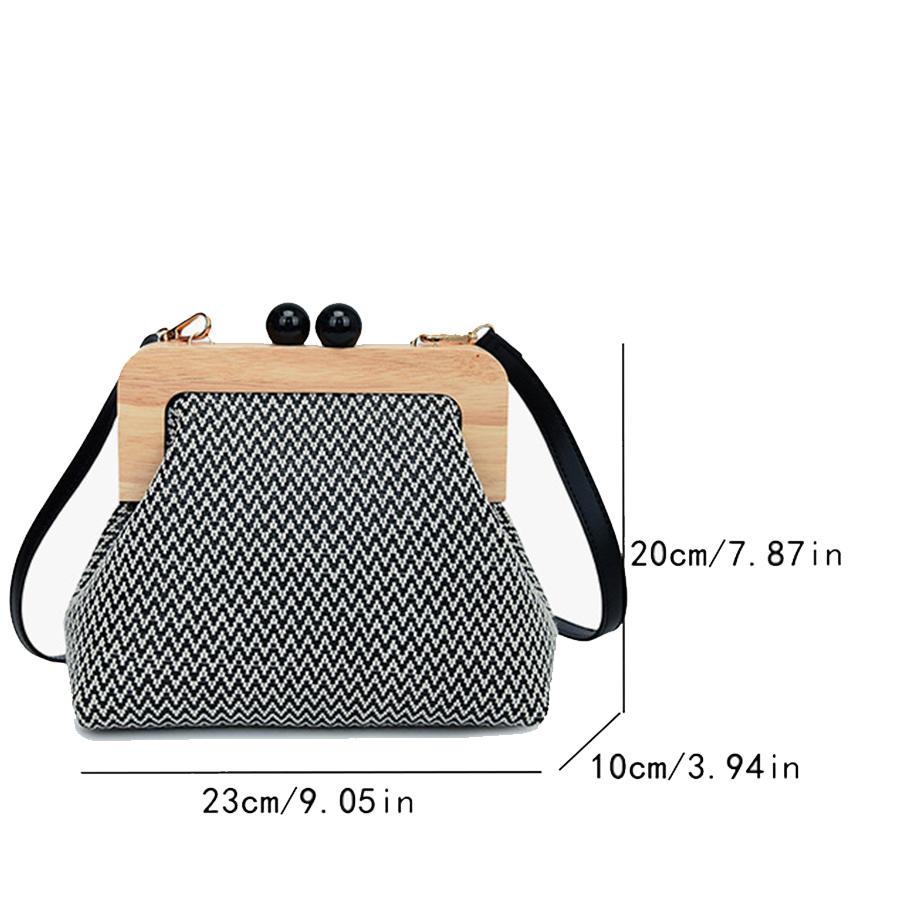 Summer Women's Shell Straw Handbag Striped Wooden Clip Bead Clutch Purse Fashi Colorful Single-shoulder Crossbody Bag Vacati